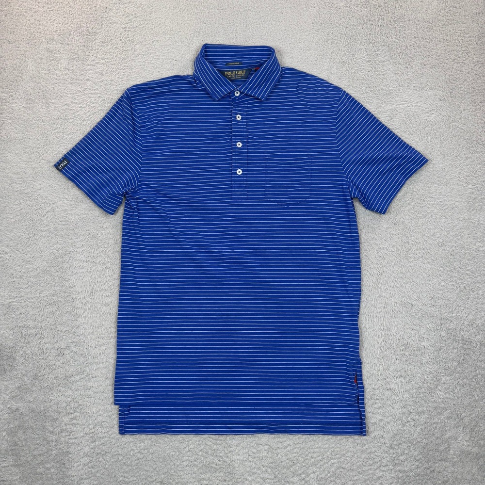 Polo Golf Ralph Lauren Mens Small Blue White Striped Stretch Lisle Polo Shirt